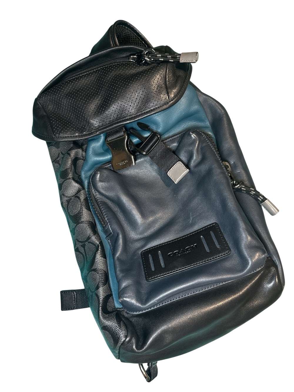 Coach Blue and Black Leather Sling Bag